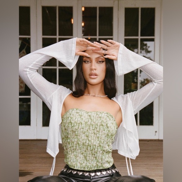 Princess Polly Blue Tie Front Crop Blouse - Barbaro Long Sleeve Top Blue - Picture 9 of 12